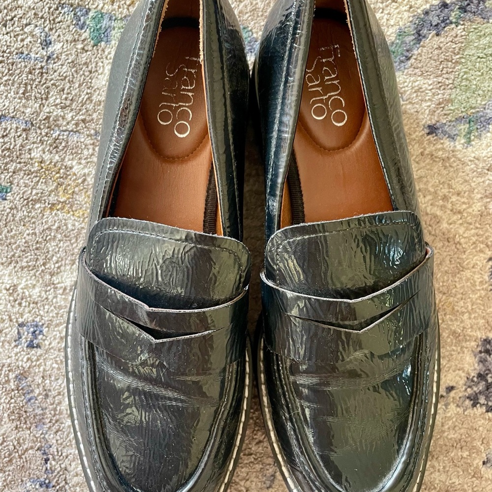 Franco Sarto Patent Vegan Leather Chunky Black Loafers